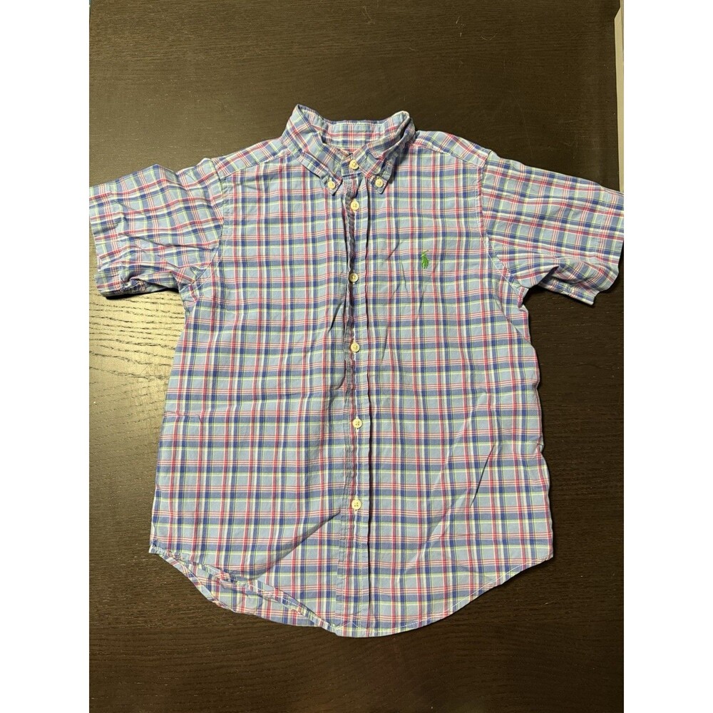 Ralph Lauren Polo Blue Label Short Sleeve Button Down Plaid Shirt Boys Size 6